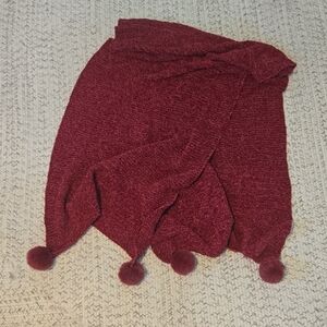 Burgundy Knit Scarf with Pom Poms‎